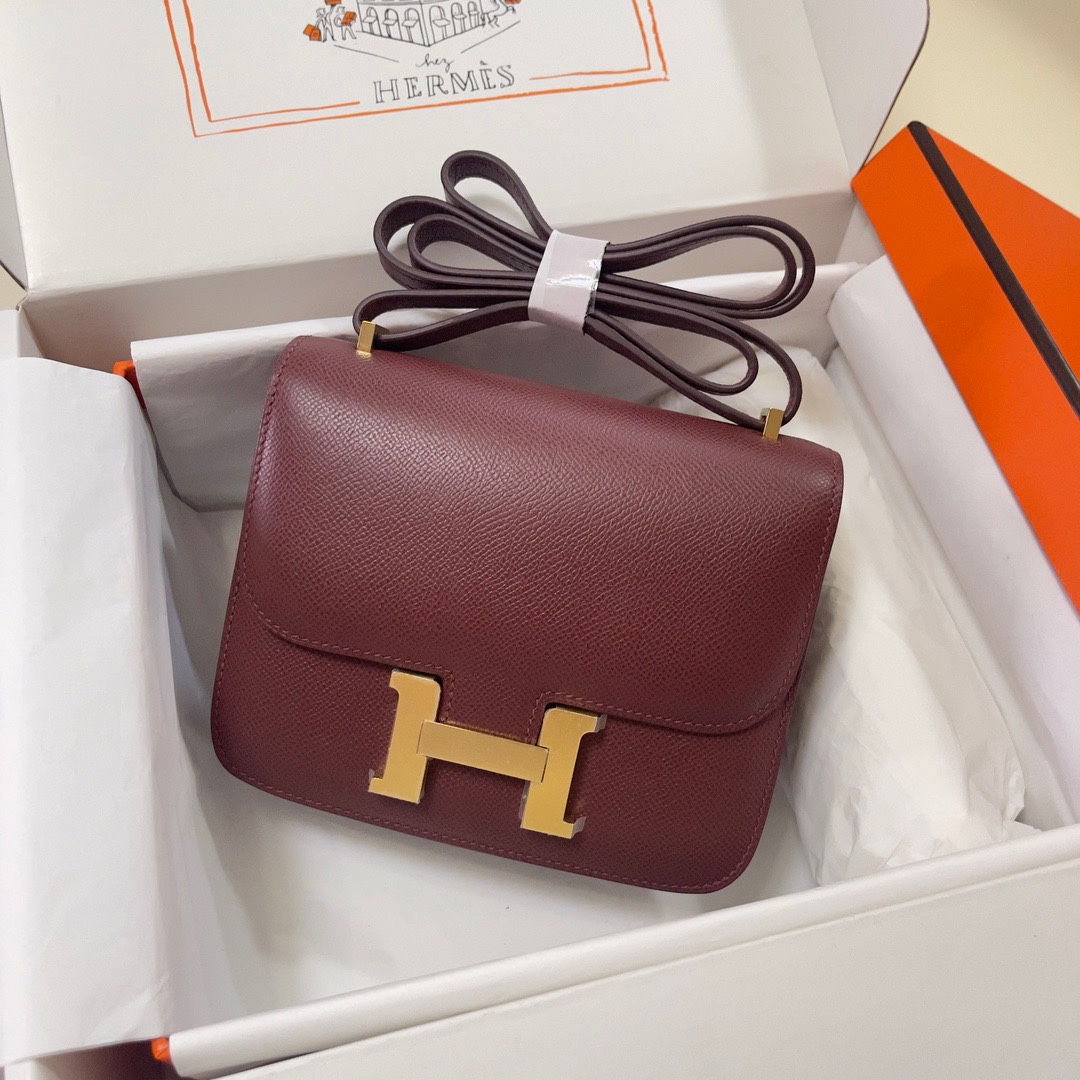 Hermes Constance 18 Mini Shoulder Bag In Bordeaux Epsom Leather